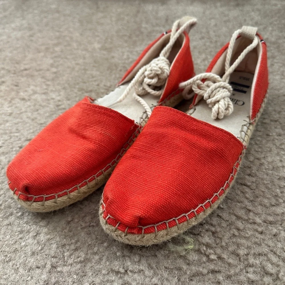 Clare V. x Toms Katalina Red Twill Espadrille 6.5 Beachy Resort Coastal Casual